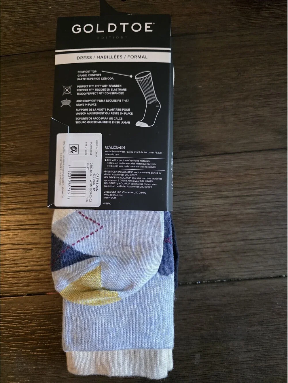 GOLD TOE Men's Argyle Dress Socks Gray/Navy Size 10-13 1 Pair Arch Support